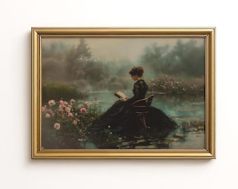 Dark Academia Wall Art, Whimsigoth Fine Art Print, Moody Vintage Style Bookish Decor, Gothic Library Aesthetic Gift, Dark Cottagecore Poster