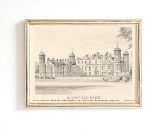Mansfield Park Wall Art, Jane Austen Book Illustration Print, Regency Castlecore Poster Decor, Literary Girl home Fine Art Giclee