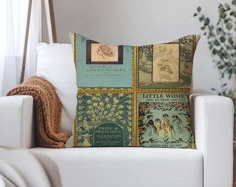 Pillowcase Featuring Little Women Jane Austen Pride & Prejudice Anne Green Gables Jane Eyre Vintage Book Covers, Faux Suede Pillow Cover