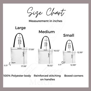 the size chart for a tote bag with measurements