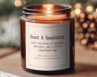 Jane Austen Candle 4 9 & 13 oz Size, Sense and Sensibility Funny Janeite Jar Candle, Punny Literary Book Lover Gift, Bookish Reader Present