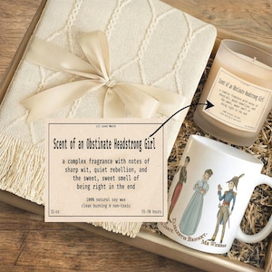 Jane Austen Care Package, Obstinate Headstrong Girl Bestfriend Gift, Hug in a Box, Blanket Mug & Candle Book Lover Gift Box