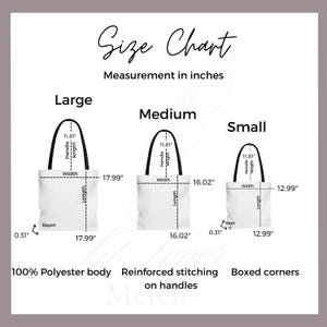 the size chart for a tote bag with measurements