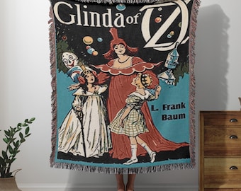Wonderful Wizard of Oz Vintage Book Cover Woven Blanket, Classic Wizard of Oz Tapestry With Glinda Good Witch, Retro Oz Movie Fans Blanket