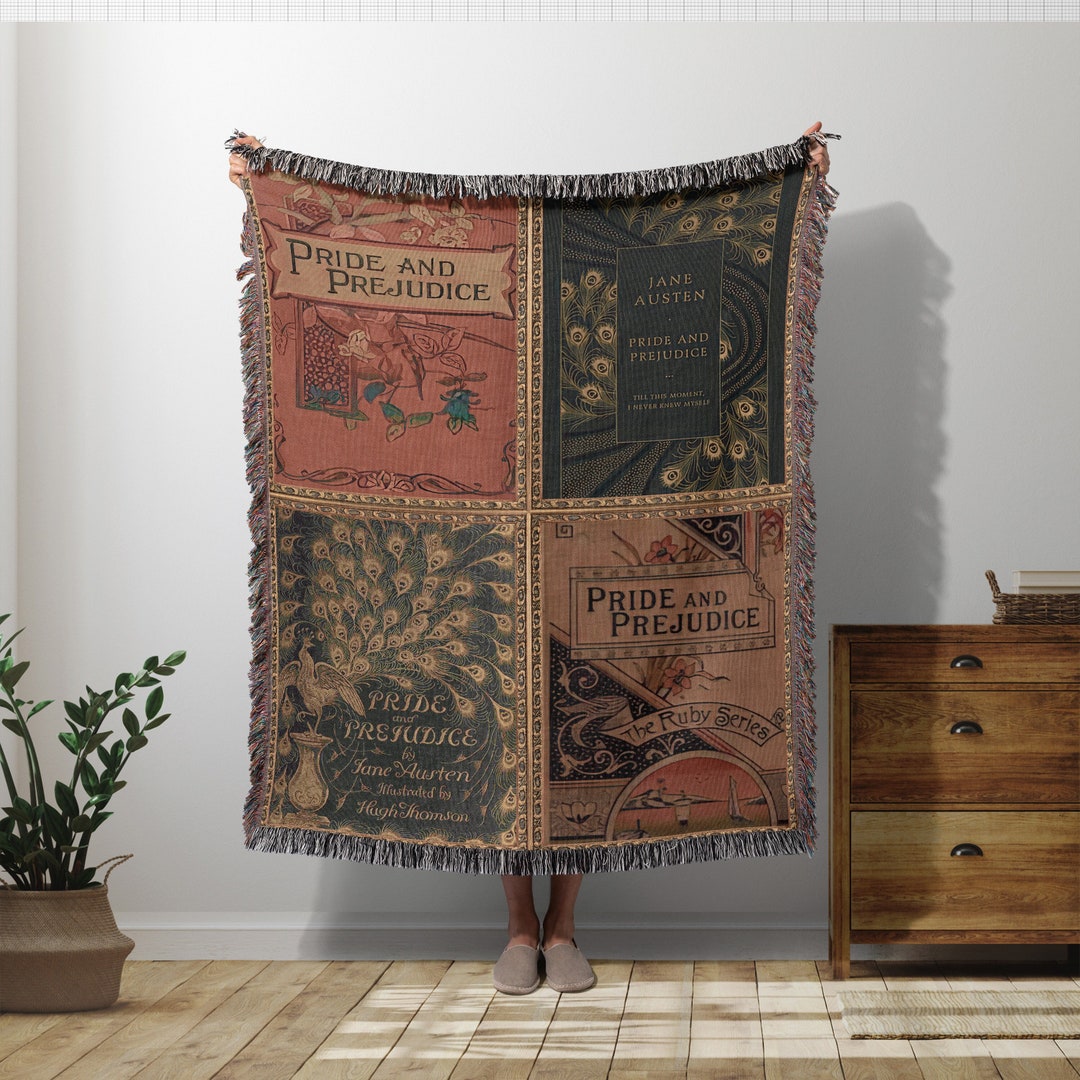Jane Austen Blanket Tapestry, Vintage Pride and Prejudice Woven