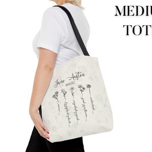 Jane Austen Pride and Prejudice Book Tote Bag, Jane Austen Wildflowers Book Merch, Book Worm Gift, Emma, Cottagecore Bag, Mr Darcy, Bookish Bild 8