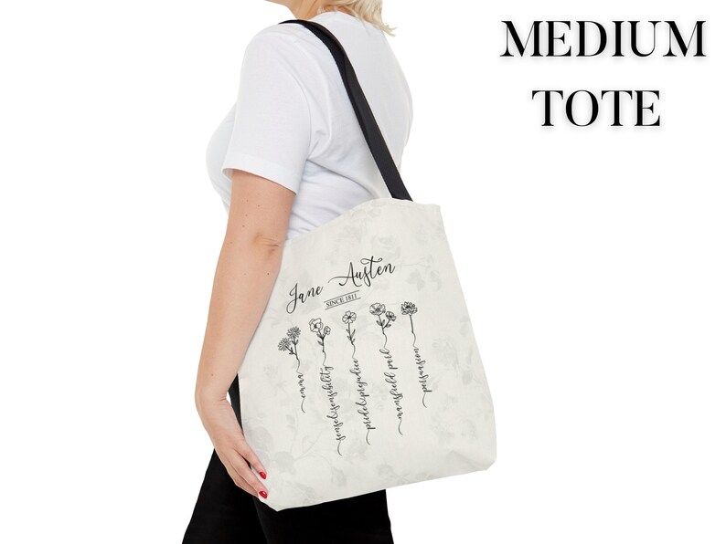 Jane Austen Pride and Prejudice Book Tote Bag, Jane Austen Wildflowers Book Merch, Book Worm Gift, Emma, Cottagecore Bag, Mr Darcy, Bookish Bild 8