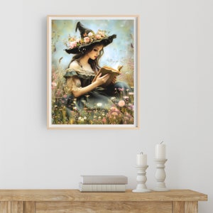 Spooky Spring Whimsigoth Wall Decor, Floral Halloween Moody Dark Cottagecore Witch Art Print, Dark Academia Witchy Poster image 8