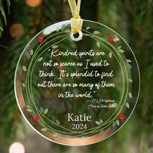 Personalized Anne of Green Gables Ornament Kindred Spirits, Custom Glass LM Montgomery Quote Christmas Ornament, Customizable Book Club Gift
