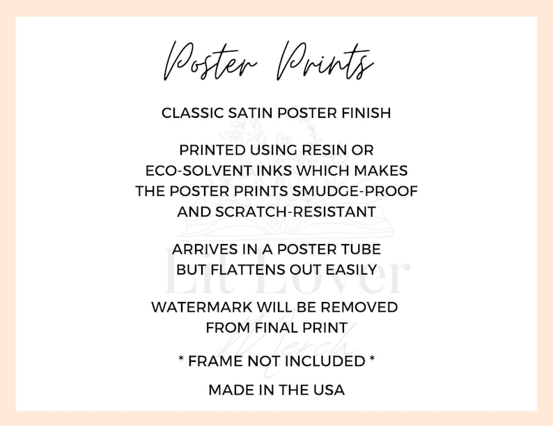 May include: Poster Prints text with a classic satin poster finish. Printed using resin or eco-solvent inks, making the prints smudge-proof and scratch-resistant. Arrives in a poster tube but flattens out easily. Watermark will be removed from final print. *Frame not included*. Made in the USA.