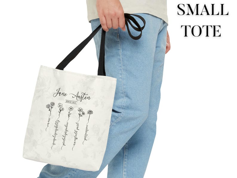 Jane Austen Pride and Prejudice Book Tote Bag, Jane Austen Wildflowers Book Merch, Book Worm Gift, Emma, Cottagecore Bag, Mr Darcy, Bookish Bild 9