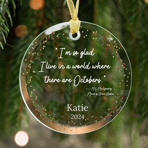 Personalized Anne of Green Gables Ornament, Custom Glass Book Ornament Anne Shirley Octobers Quote, Customizable Christmas Book Club Gift