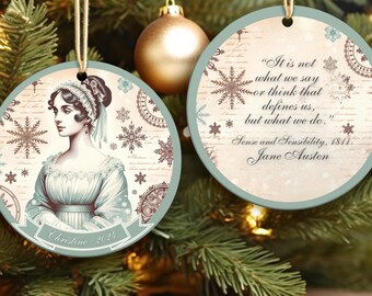 Personalized Jane Austen Gifts 2025 Book Ornament, Custom Sense & Sensibility Bookish Ornament, Book Club Ornament With Jane Austen Quote