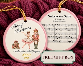 Personalized Nutcracker Ballet Ornament, Nutcrackercore Ceramic Keepsake with Ballerina Name Year, Gift for Ballet Company Cast