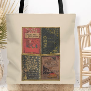 Pride and Prejudice Tote Bag, Jane Austen Classic Pride and Prejudice Book Covers Bag, Dark Academia Book Tote Bag, Book Merch, Book Purse