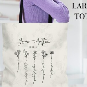 Jane Austen Pride and Prejudice Book Tote Bag, Jane Austen Wildflowers Book Merch, Book Worm Gift, Emma, Cottagecore Bag, Mr Darcy, Bookish Bild 6