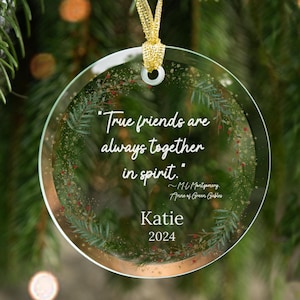 Personalized Anne of Green Gables Ornament, Custom Glass Book Ornament Anne Shirley Best Friend Quote, Customizable Christmas Book Club Gift