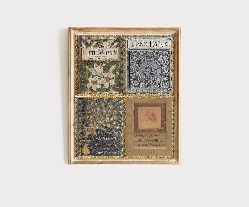 Vintage Book Covers Fine Art Print, Pride and Prejudice Anne of Green Gables Little Women Jane Eyre Giclee Fine Art Print, Literary Poster