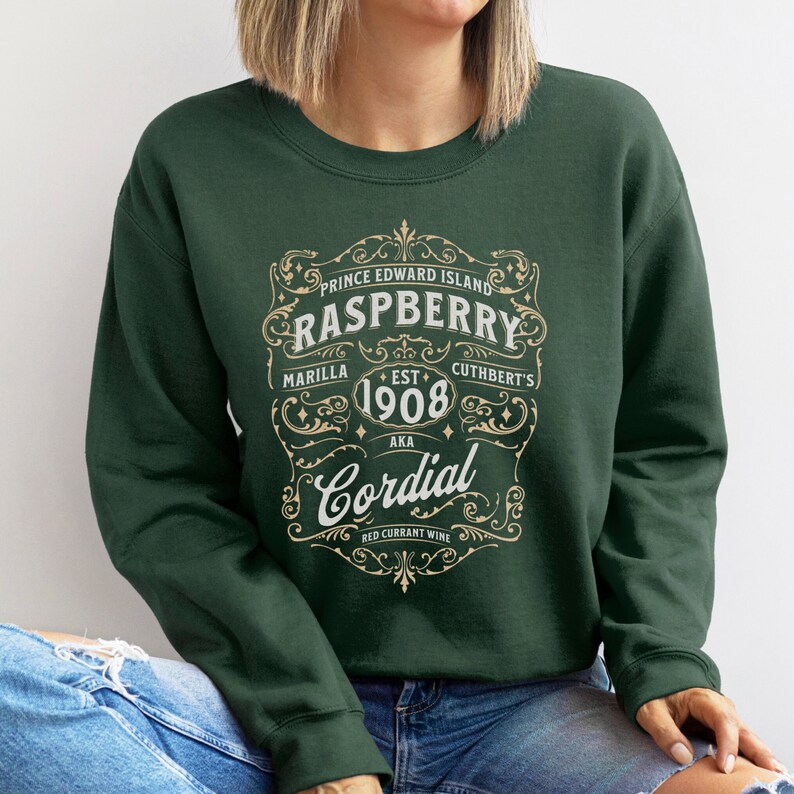 Anne of Green Gables Sweatshirt, Raspberry Cordial Prince Edward Island, Kindred Spirits Shirt, Bookworm Sweater Forest Green