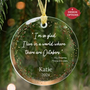 Personalized Anne of Green Gables Ornament, Custom Glass Book Ornament Anne Shirley Octobers Quote, Customizable Christmas Book Club Gift