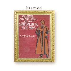 Framed Sherlock Holmes Print, Vintage Book Cover Art, Classic Detective Wall Decor, Arthur Conan Doyle Gift,  Literary Girl Poster Dorm