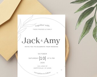 Minimalist Wedding Invitation, Printable Template, INSTANT DOWNLOAD, DIY digital invite, Simple and Modern Design, Editable in Canva, 114