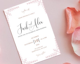 Minimalist Wedding Invitation, INSTANT DOWNLOAD, DIY digital invite, Simple and Modern Design, Printable and Editable Canva Template, 112
