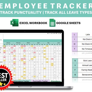 Employee Attendance Tracker, Leave Tracker, Punctuality Tracker, Excel Employee Attendance Spreadsheet, Absence Tracker, Google Sheets