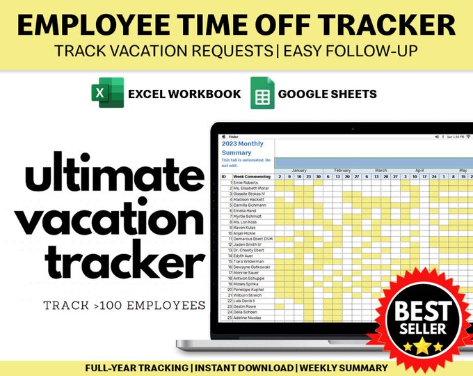 PTO Tracker Google Sheets Template Employee Leave Calendar Etsy Canada