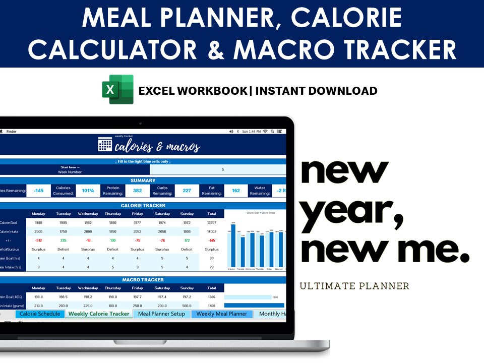Calorie Calculator, Meal Plan Template, Macro Calorie Food Tracker