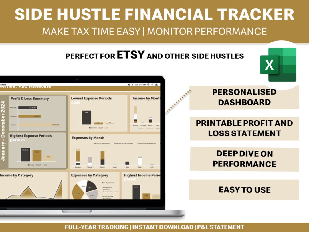 Small Business Profit and Loss Tracker, Easy to Use Excel Tool for Side