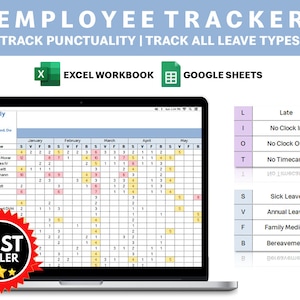 Employee Attendance Tracker, Leave Tracker, Punctuality Tracker, Excel Employee Attendance Spreadsheet, Absence Tracker, Google Sheets