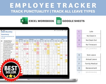 Employee Attendance Tracker, Leave Tracker, Punctuality Tracker, Excel Employee Attendance Spreadsheet, Absence Tracker, Google Sheets