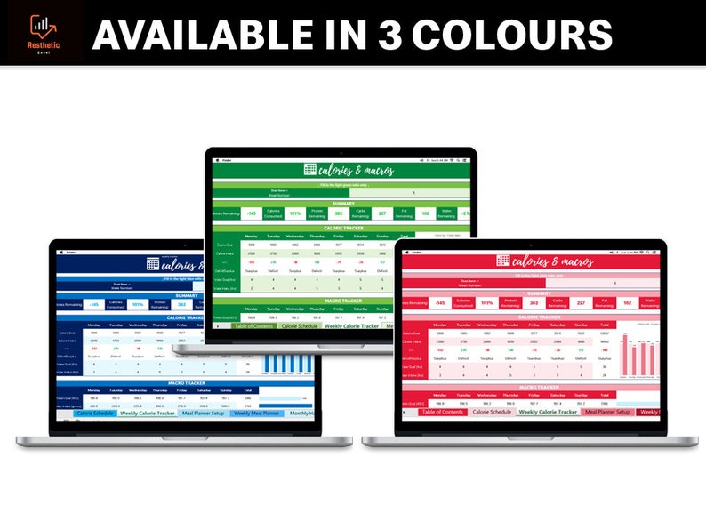 Three Color Spreadsheet Calorie Tracker and Meal Plan Template - Macro Food and Habit Tracking ...