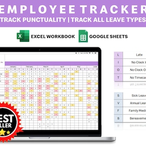 Employee Attendance Tracker, Leave Tracker, Punctuality Tracker, Excel Employee Attendance Spreadsheet, Absence Tracker, Google Sheets