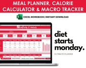 Calorie Calculator, Meal Plan Template, Macro Calorie Food Tracker, Habit Tracker, Health Template, Excel Health Tool, Food Journal, BMR
