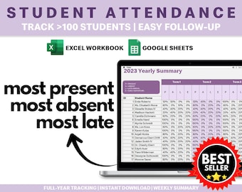 School Student Attendance | Daily Attendance Spreadsheet | Absence Tracker | Attendance Excel Template | Google Sheets Template
