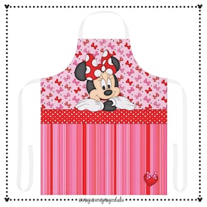 Disney Minnie Maus Schleifen Schürze, Backschürze für Sie, Küchenschürze, Disney Geschenk, entzückende rosa und rote Schleifen Küchenschürze