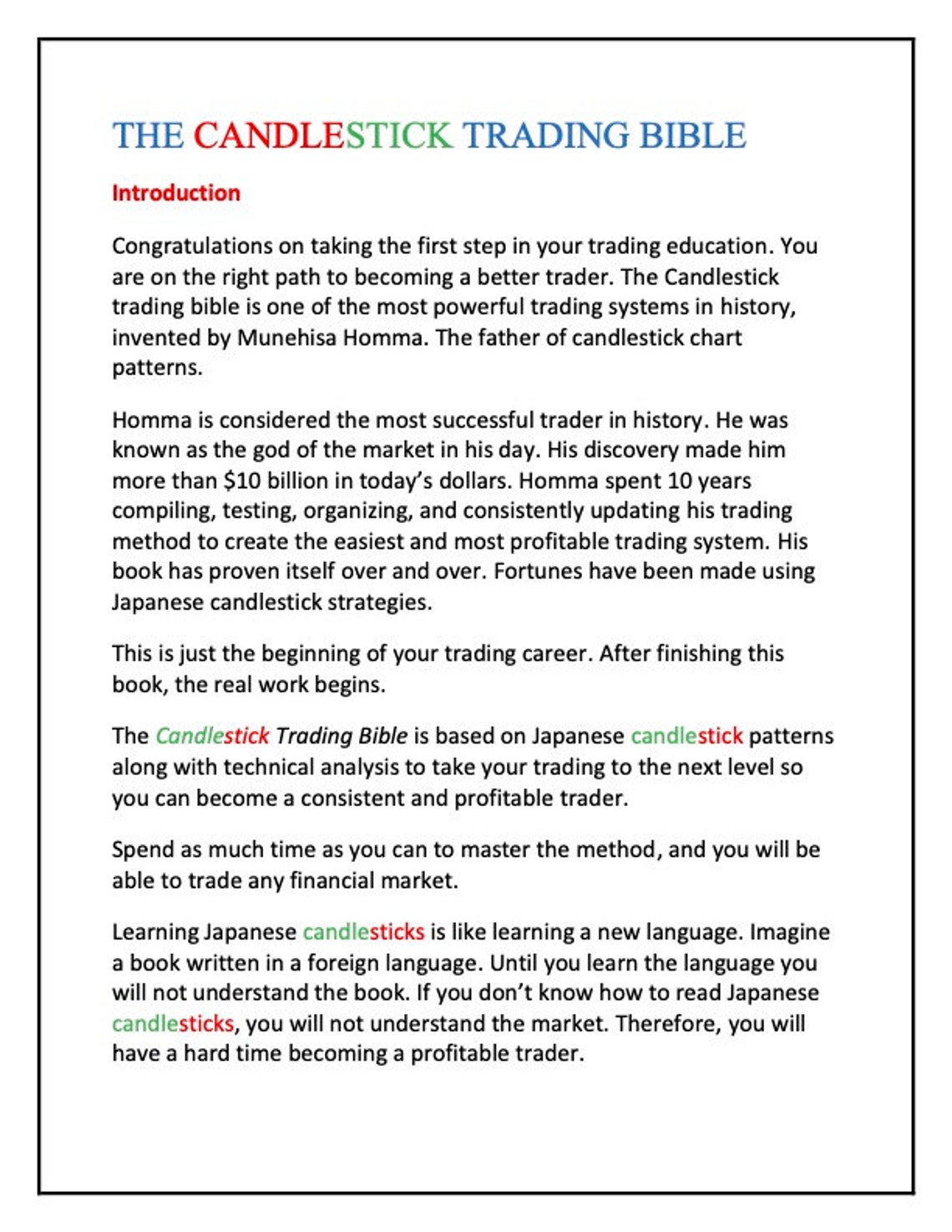 The Candlestick Trading Bible by Munehisa Homma Etsy