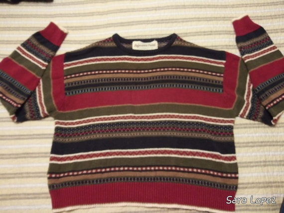 Ladies burgundy stripes knit sweater - large - image 1