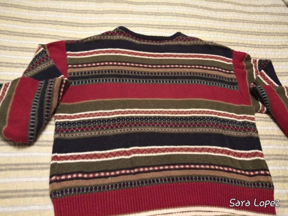 Ladies burgundy stripes knit sweater - large - image 2