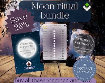 Ontgrendel Lunar Magic: 2024 Moon Bundle voor krachtige rituelen - Gidsen voor volle maan en nieuwe maan, afdrukbare kalender. Direct digitaal downloaden