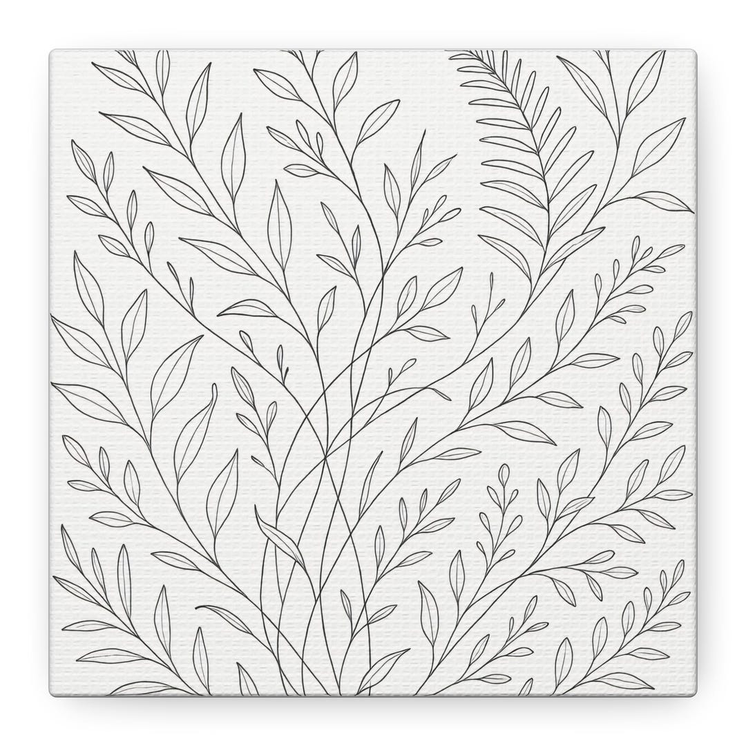 Black & White Botanical Line Art Print | Minimalist Leaves - Etsy