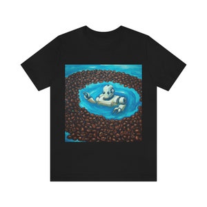 Roboter im Pool von Kaffeebohnen Grafik T-Shirt - Unisex Schweres Baumwoll-T-Shirt