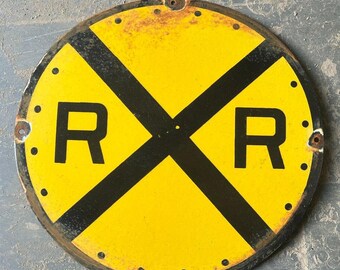 Vintage "R X R " RARE - Rusted both side Porcelain sign .