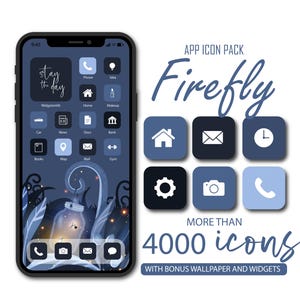 Firefly App Icon Pack: Navy Blue iOS/Android Theme (Digital Download)