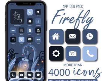Firefly App Icon Pack: Navy Blue iOS/Android Theme (Digital Download)