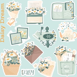 Ensemble d'autocollants Daisy, fichier png Daisy, ensemble d'autocollants Goodnotes, ensemble d'autocollants imprimables marguerite, lot de cliparts marguerite, lot d'autocollants marguerite