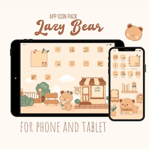 Lazy Bear app icon pack, Kawaii App Icon pack, Cute App Icon Set, iOS App Icons, Android App Icons, Social Highlight Icon, Phone Wallpaper