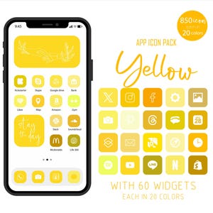 Yellow App Icon pack, Yellow Icons, Yellow App Icon Set, iOS App Icons, Android App Icons, Social Highlight Icon, Phone Wallpaper, Widget